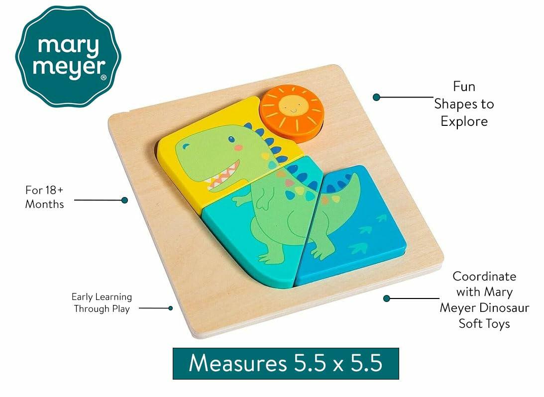 Mary Meyer LittleWood Wooden Dinosaur Puzzle 5.5x5.5 Inches Toddler Toy