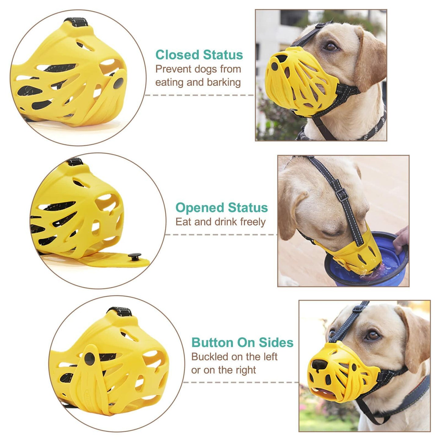 Petyouyou Dog Muzzle Basket Nylon Yellow XL Snout 10.75-12" Size XL