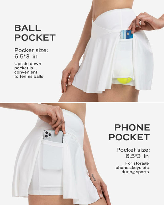 ATHVOTAR Women Tennis Skirt Pockets High Waisted Athletic Skorts White Size M