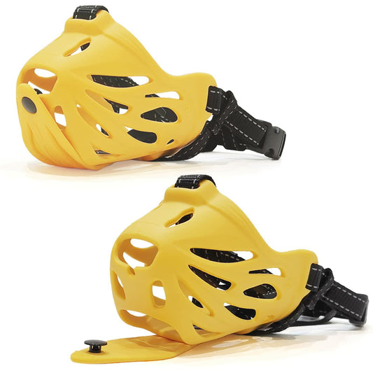 Petyouyou Dog Muzzle Basket Nylon Yellow XL Snout 10.75-12" Size XL
