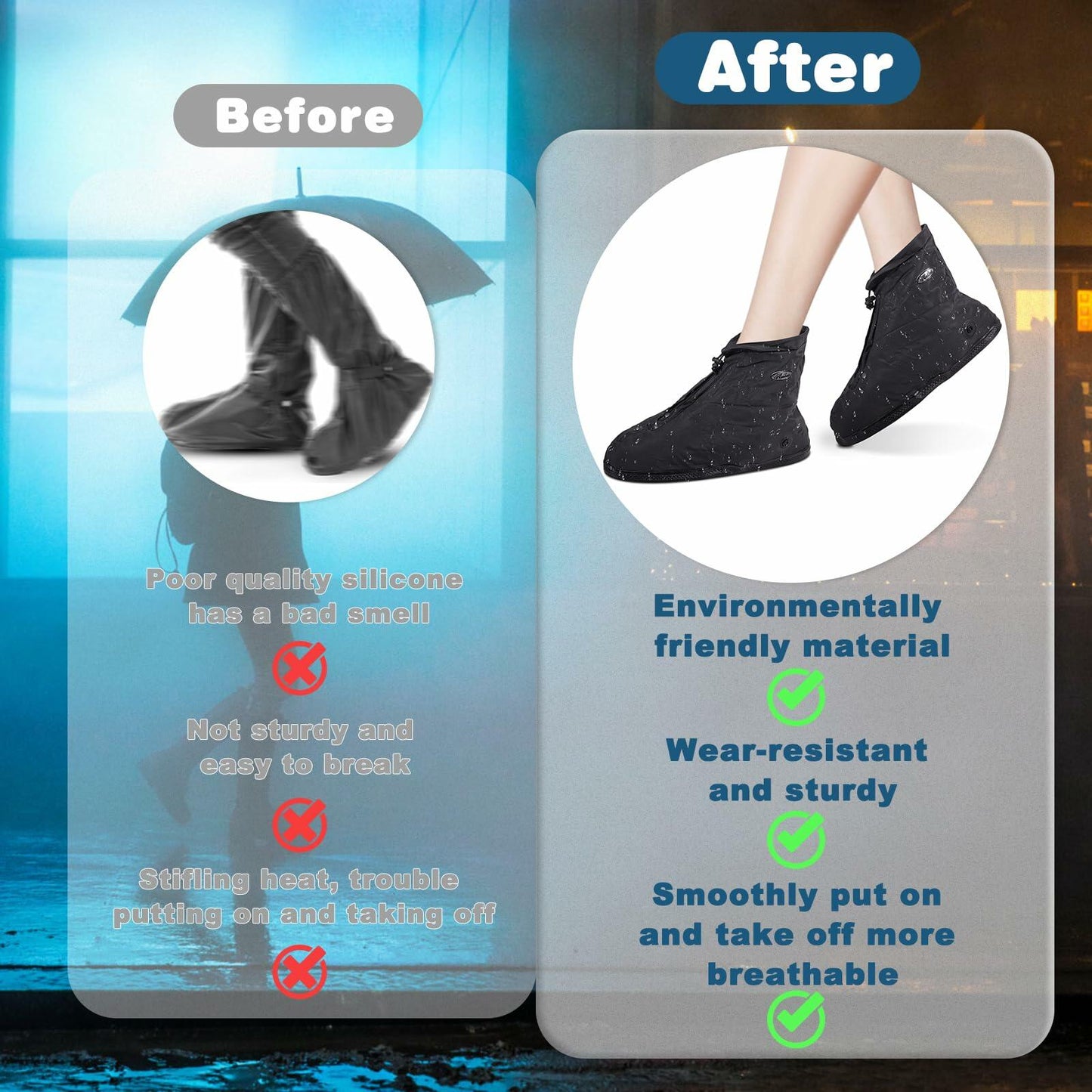 WFARH Waterproof Silicone Shoe Covers with Zipper Black Size X-Large