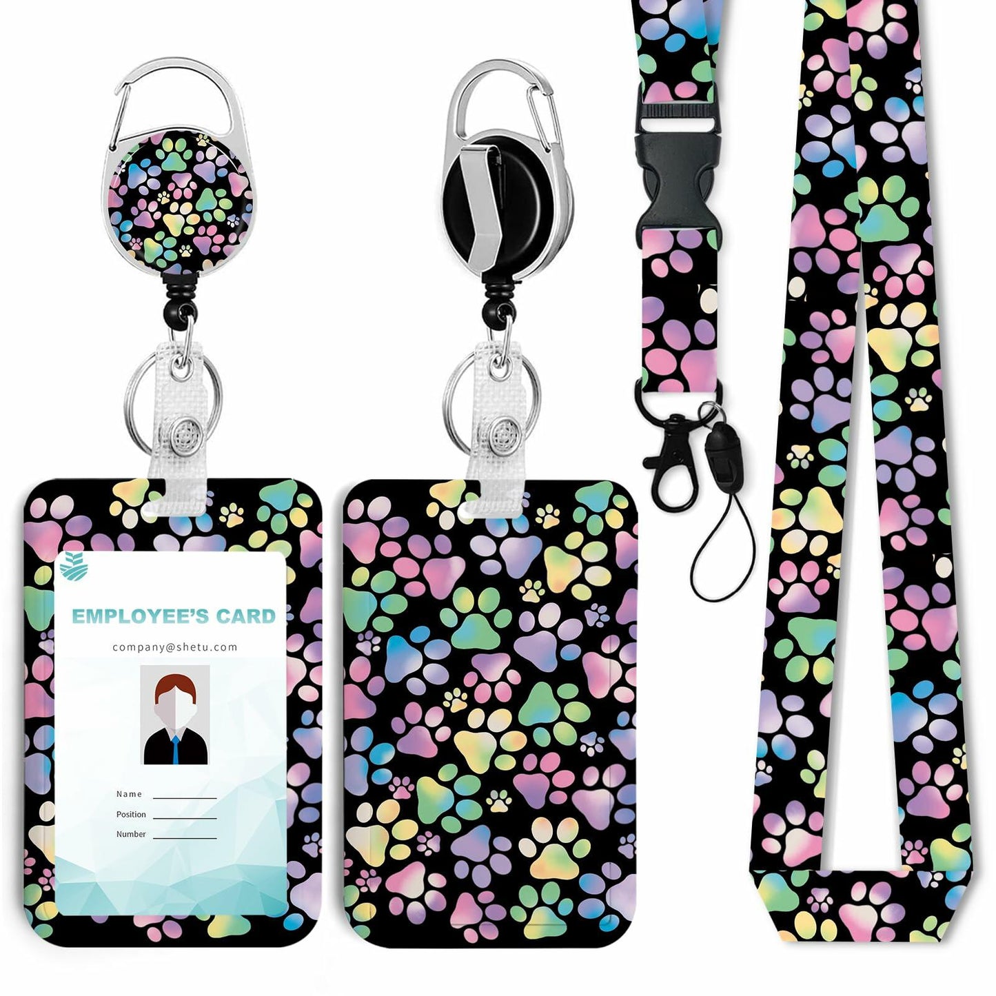 ACLEGTWEI Dog Paw Retractable ID Badge Holder with Lanyard Breakaway Clip 2 Pack