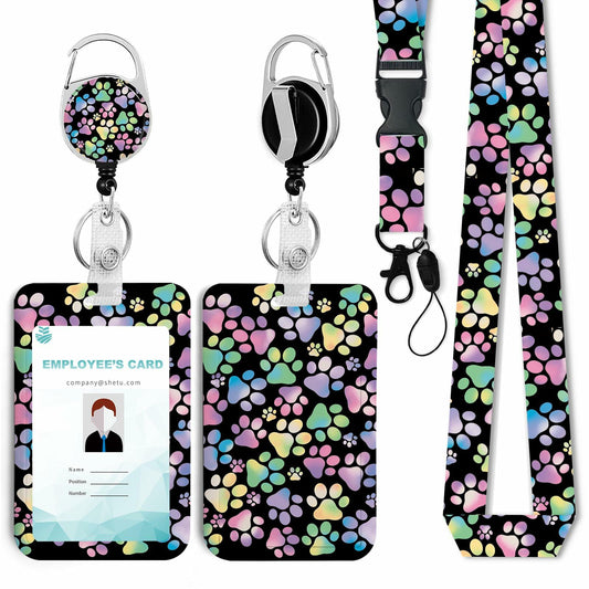 ACLEGTWEI Dog Paw Retractable ID Badge Holder with Lanyard Breakaway Clip 2 Pack