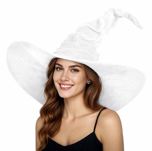 JEGERMIG Women's Masquerade Ruched Velvet Witch Hat White Size 23in