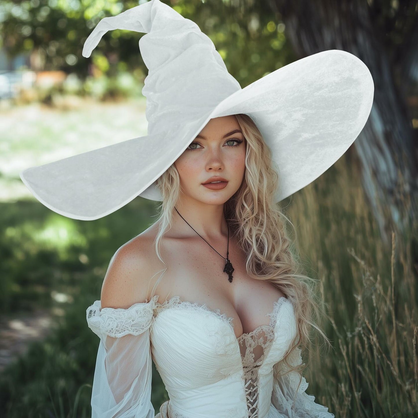 JEGERMIG Women's Masquerade Ruched Velvet Witch Hat White Size 23in