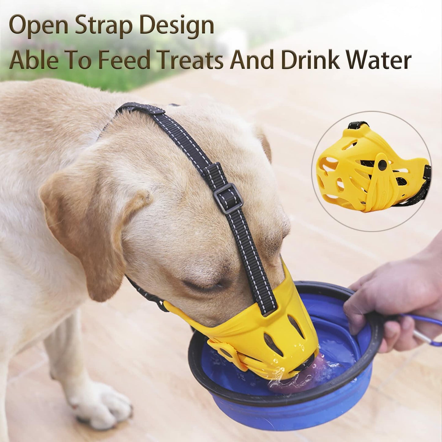 Petyouyou Dog Muzzle Basket Nylon Yellow XL Snout 10.75-12" Size XL