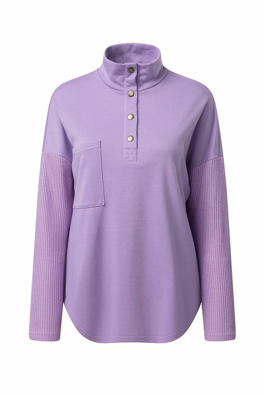 SHEWIN Women Oversized Button Up Sweatshirt Purple Size XL