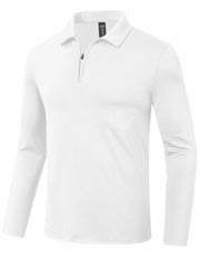 MoFiz Men's Long Sleeve Polo Shirt Quarter Zipper Quick Dry White Size S
