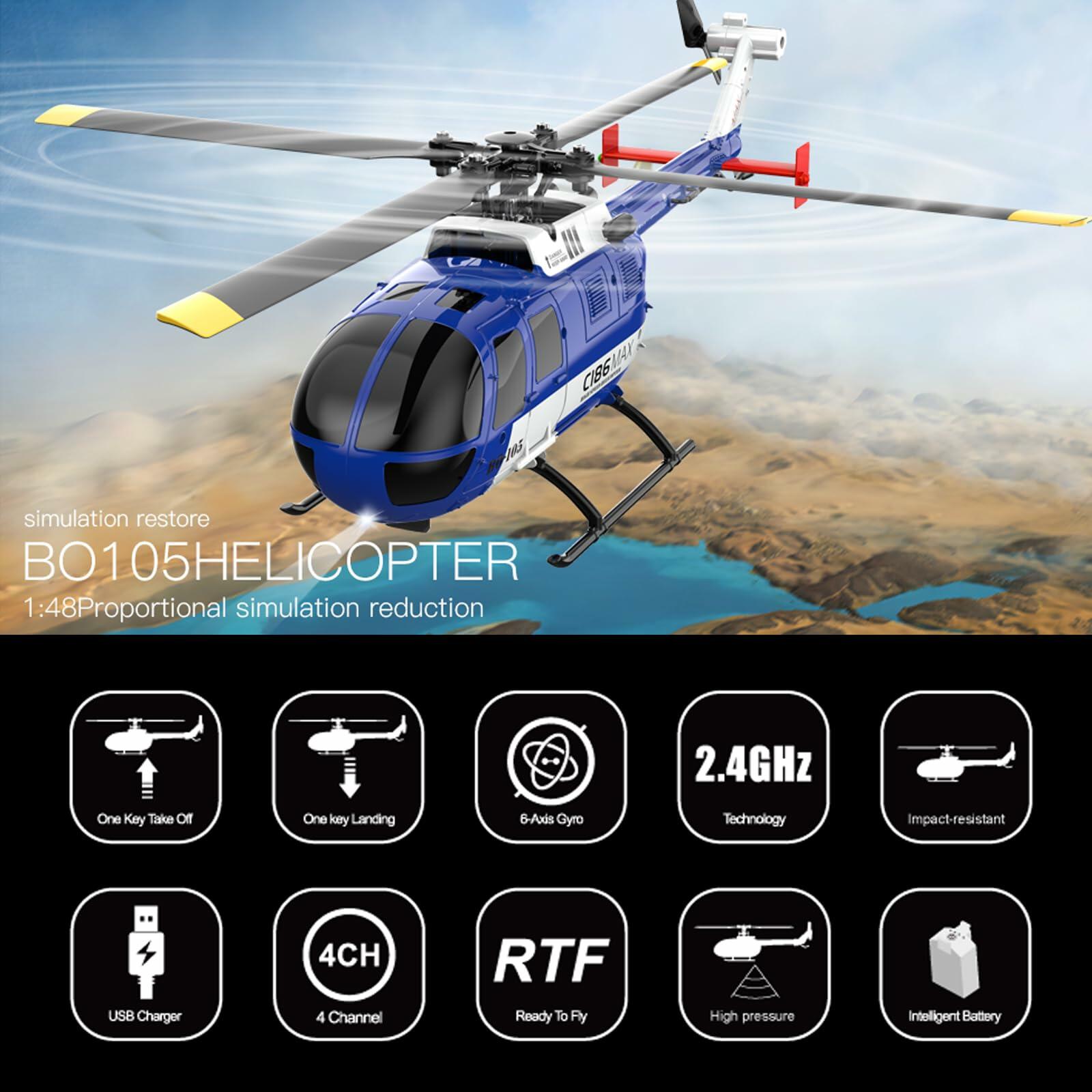 Hylukon 1:48 Scale Bo105 RC Helicopter Blue 2.4G 4CH Optical Flow