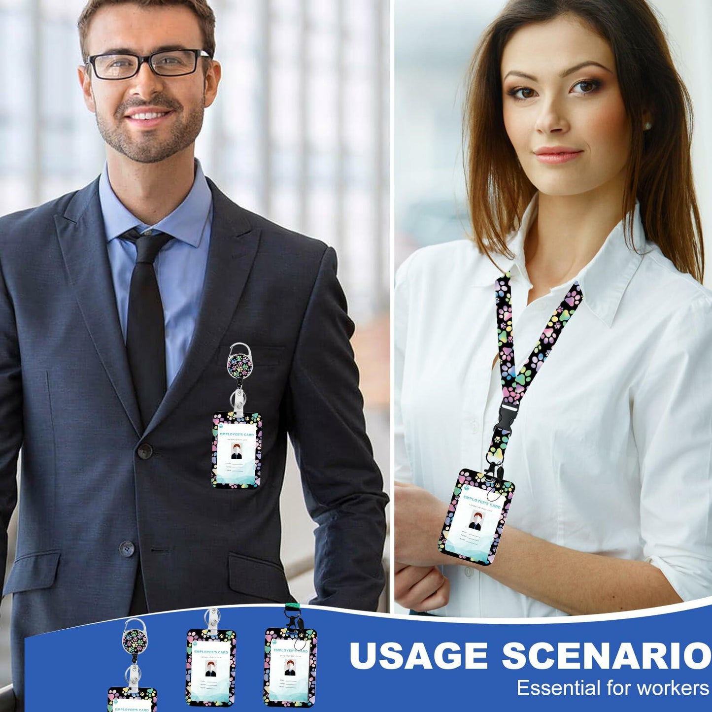 ACLEGTWEI Dog Paw Retractable ID Badge Holder with Lanyard Breakaway Clip 2 Pack