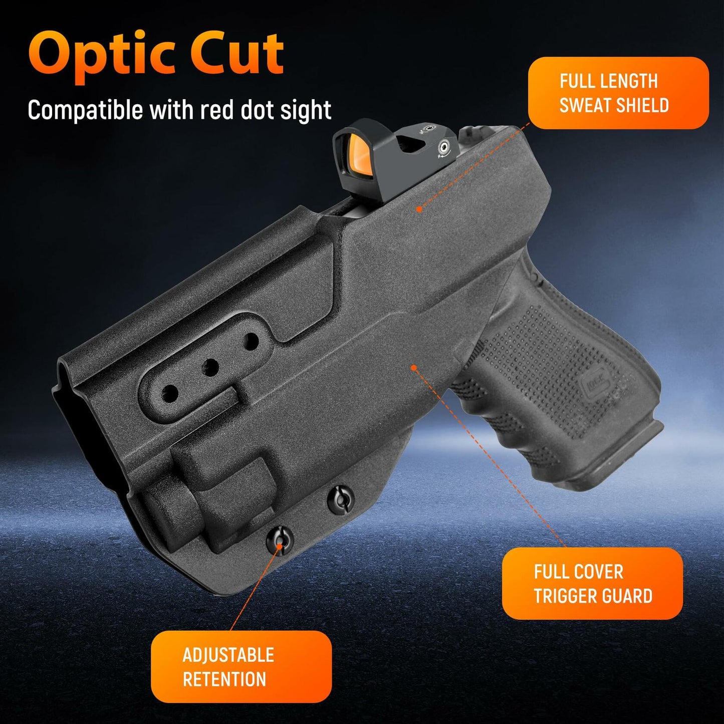 ANOLE IWB Kydex Holster Glock 19 Gen5 Streamlight TLR-8 Right Hand Black