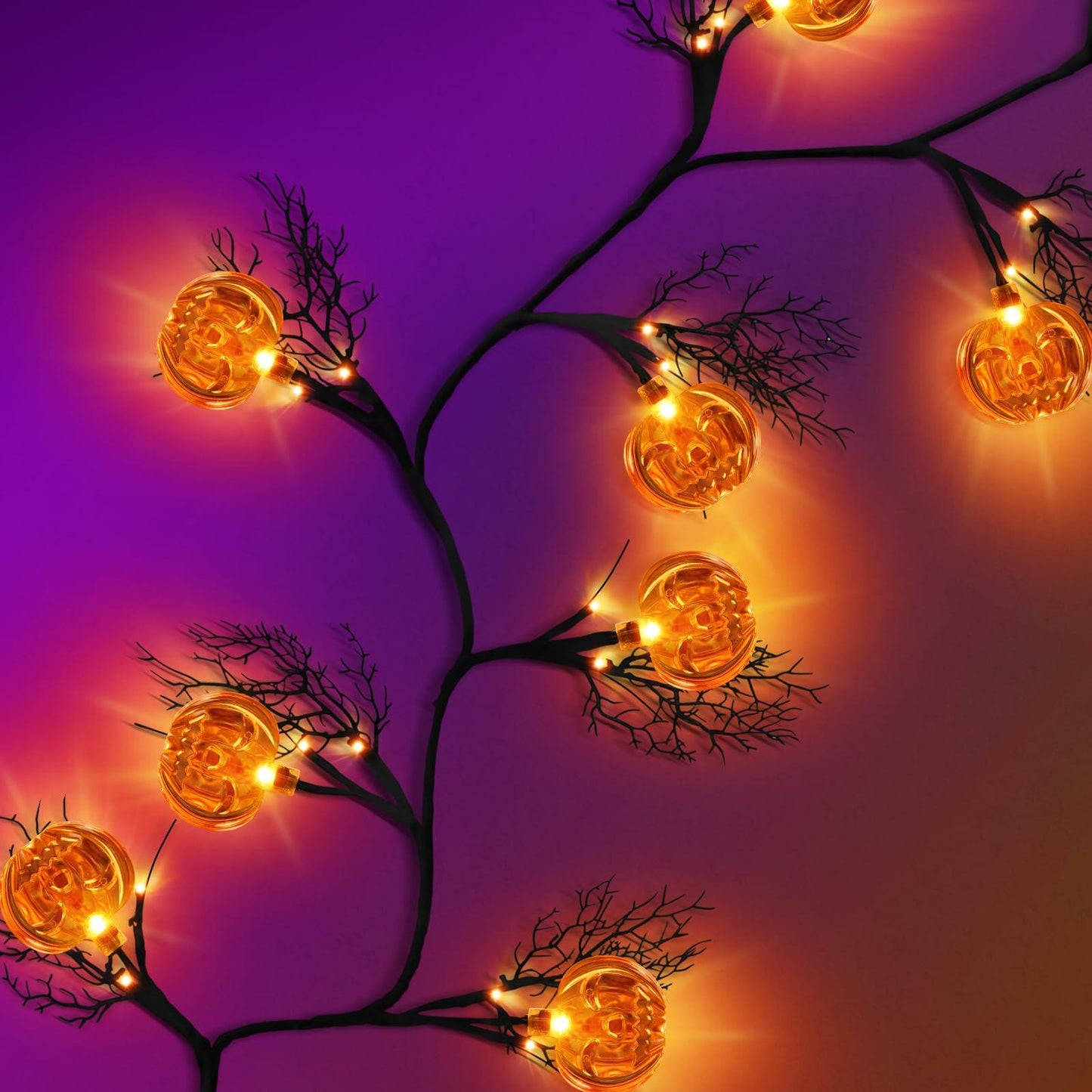 Slixune 6FT Halloween Willow Vine Twig Garland 45 LED Orange Lights