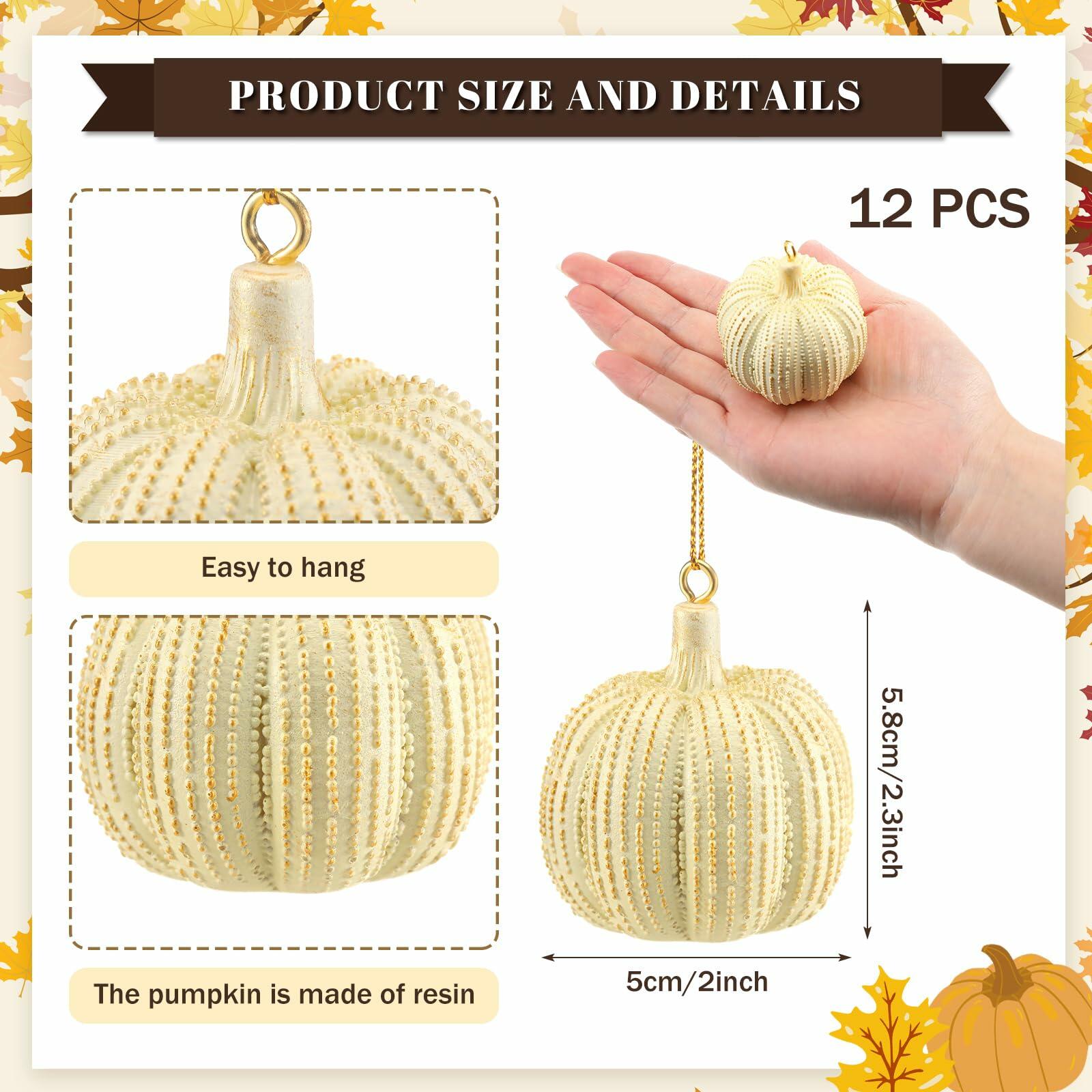 Hiboom 12 Pcs Resin Pumpkin Ornaments Rustic White Gold Fall Decor