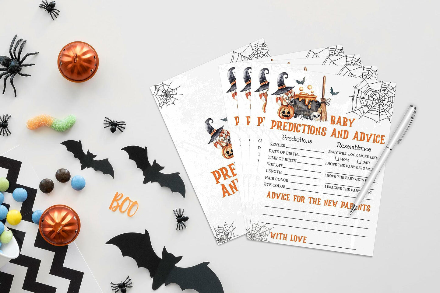 Tuyashua Halloween Baby Shower Prediction Advice Cards Set of 30 Orange Black