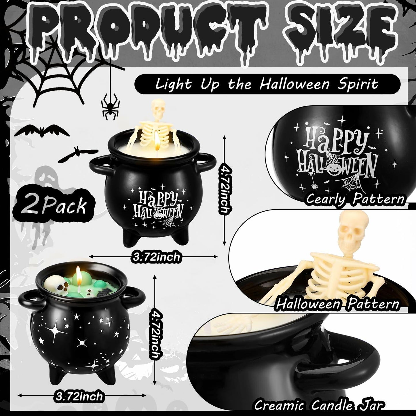 Conelist Halloween Skeleton Skull Candle Set Gothic Vintage Soybean Wax 2 Pcs