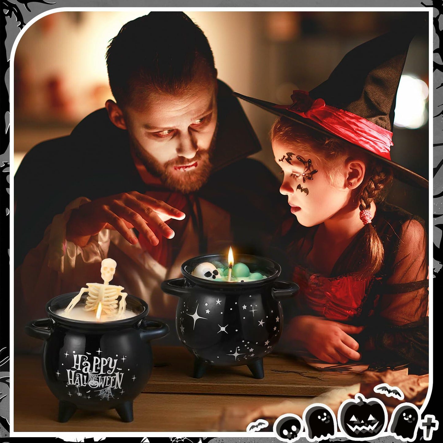 Conelist Halloween Skeleton Skull Candle Set Gothic Vintage Soybean Wax 2 Pcs