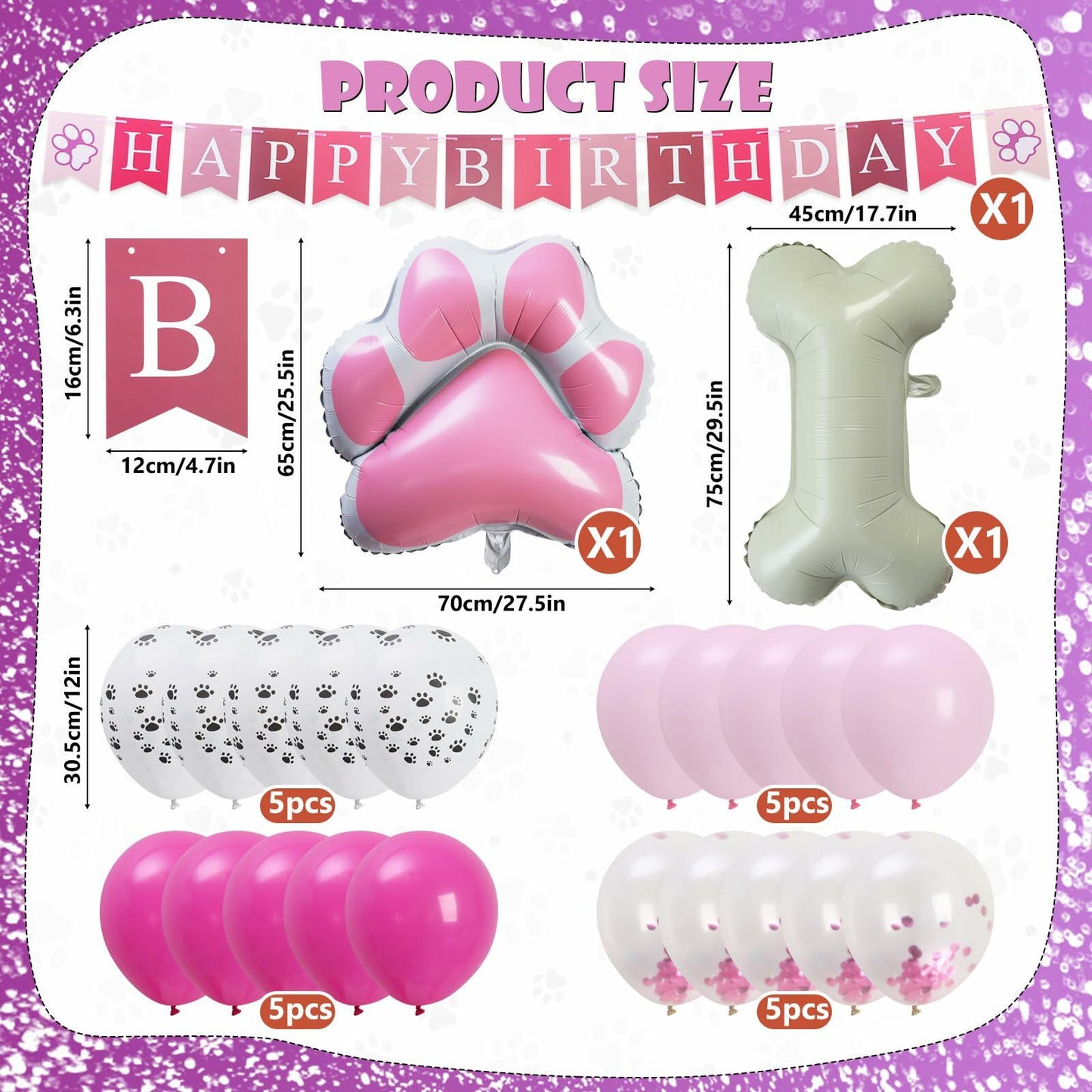 RANERVZ Pink Dog Paw Birthday Decorations Foil Curtain 3.3x6.6ft