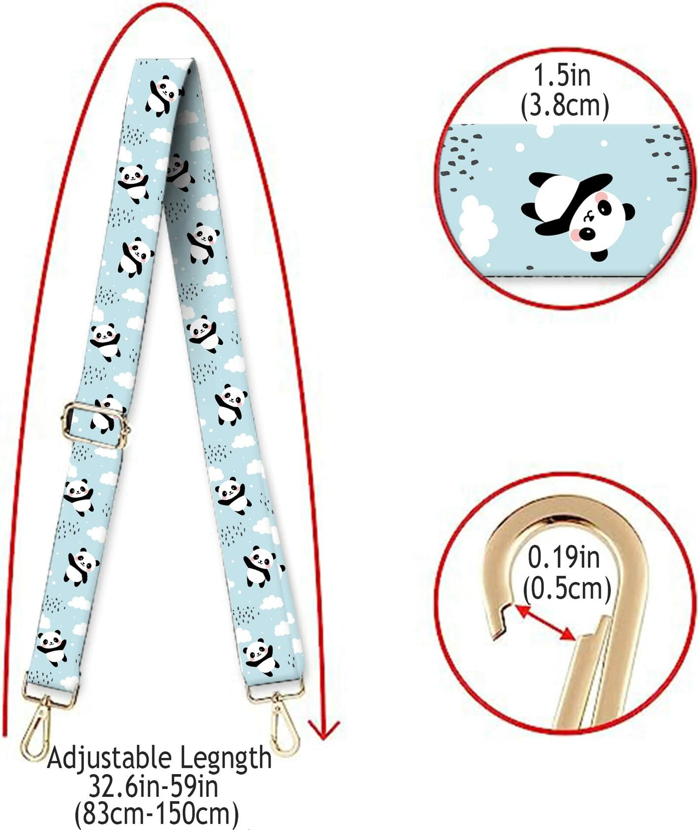 DANHRO Wide Adjustable Purse Crossbody Shoulder Strap Blue Pandas Rainbow Size L