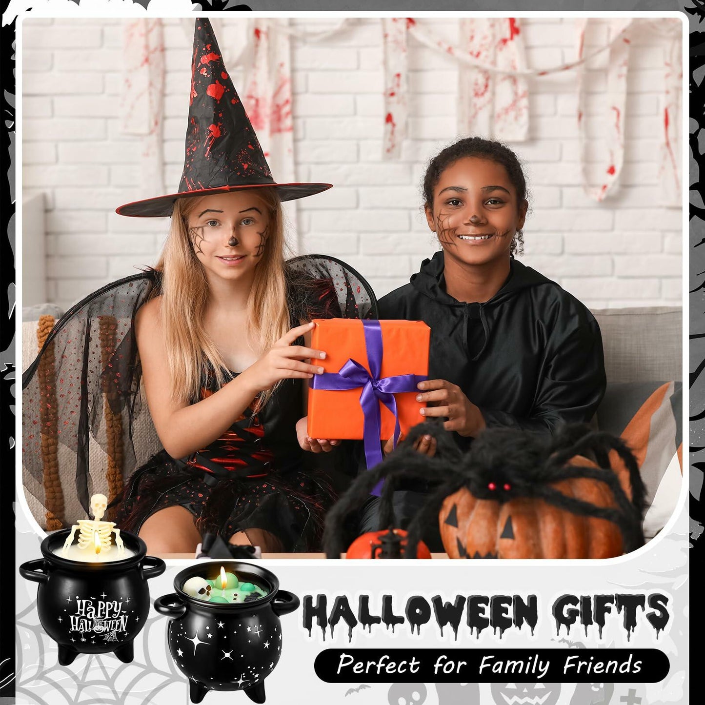 Conelist Halloween Skeleton Skull Candle Set Gothic Vintage Soybean Wax 2 Pcs