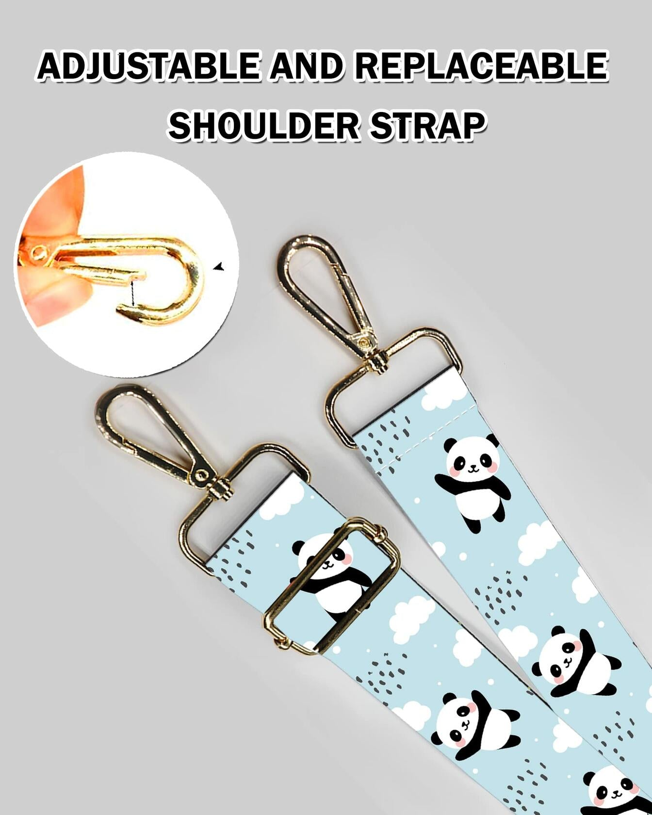 DANHRO Wide Adjustable Purse Crossbody Shoulder Strap Blue Pandas Rainbow Size L