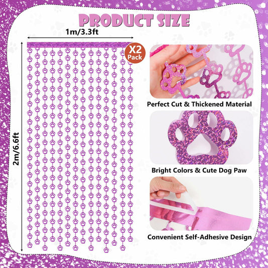RANERVZ Pink Dog Paw Birthday Decorations Foil Curtain 3.3x6.6ft