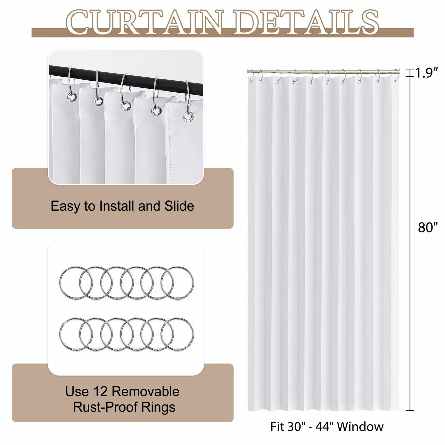 StangH Thermal Insulated Accordion Curtain W50xL80 Pure White 1 Panel