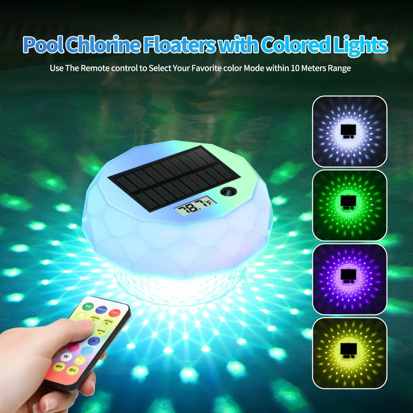 Glarepo Digital Pool Thermometer Floating Large LCD Solar Powered Colorful 1in