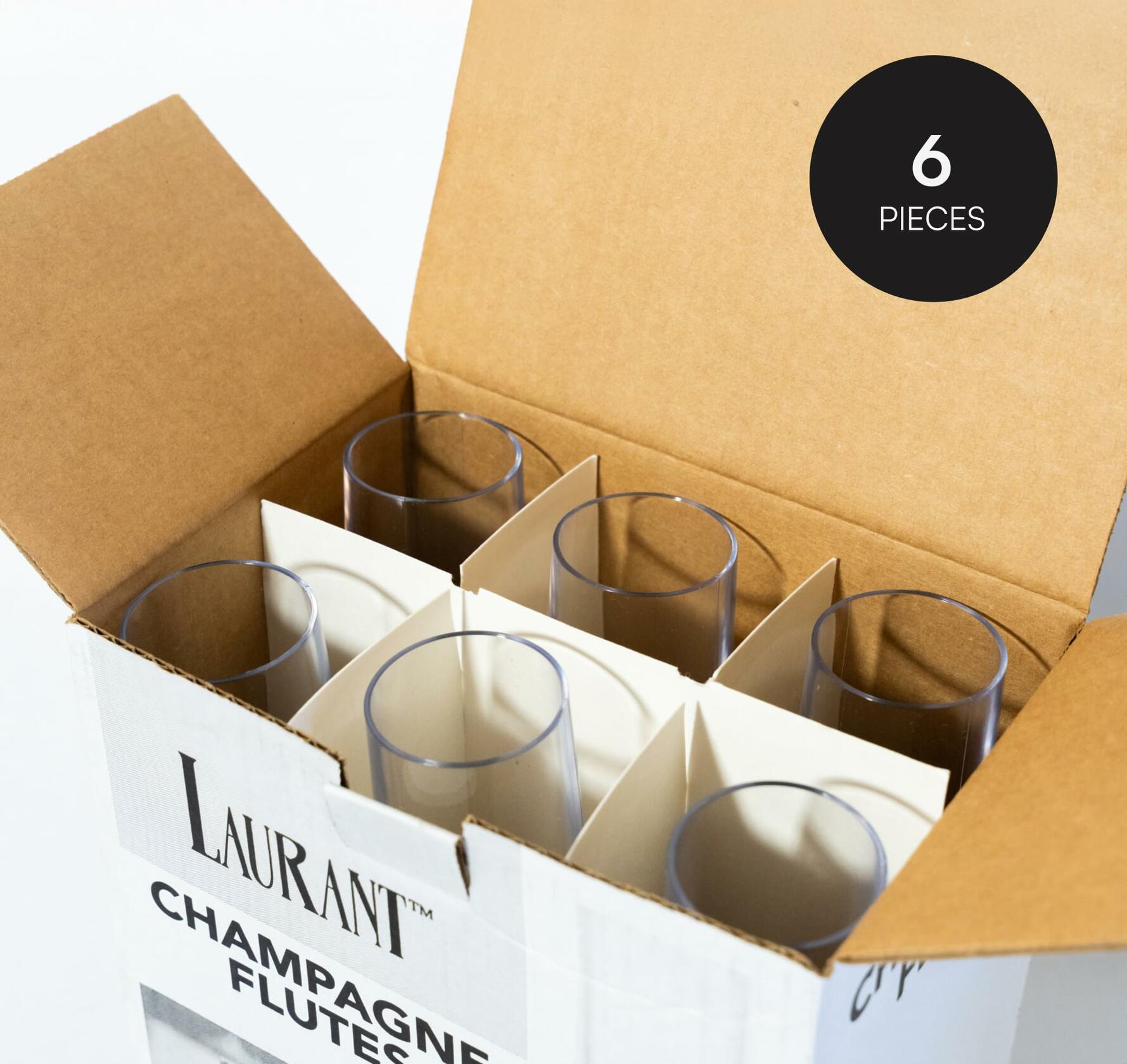 LAURANT Crystal Clear Plastic Champagne Flutes 6.25oz Set of 6 BPA Free USA