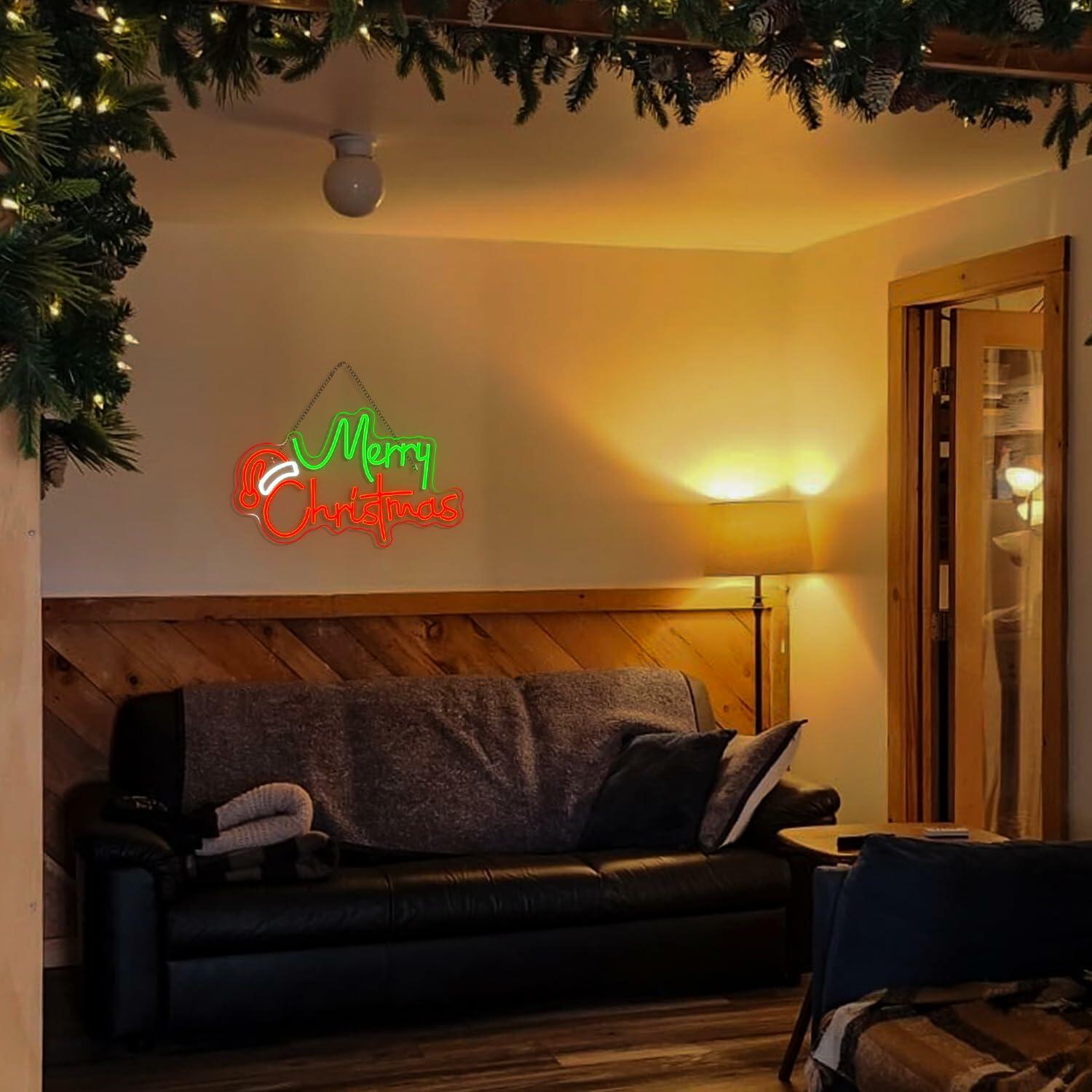 LUCUNSTAR Green Merry Christmas Neon Sign LED Wall Light 3 Colors Xmas Decor