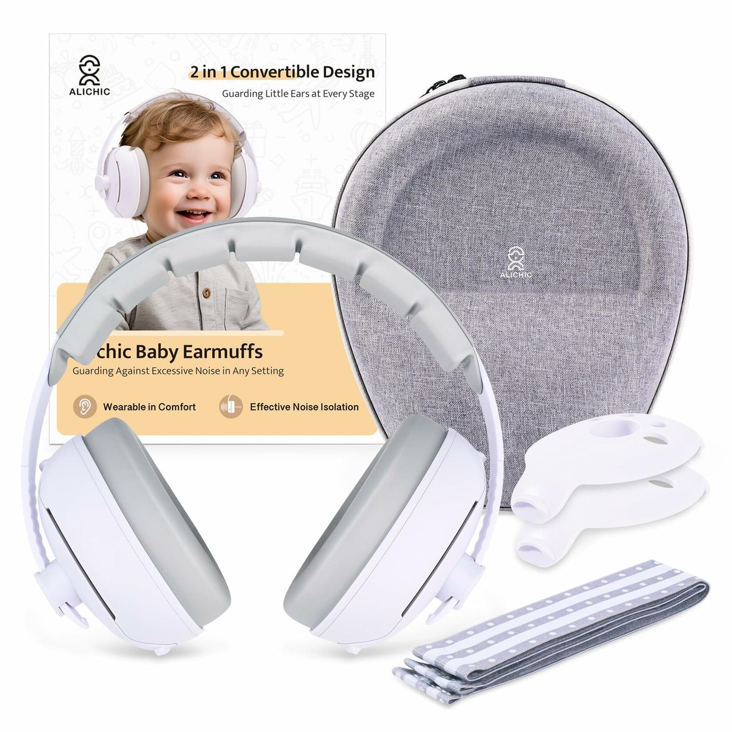 ALICHIC 2-in-1 Convertible Baby Noise Cancelling Earmuffs Infant Toddler