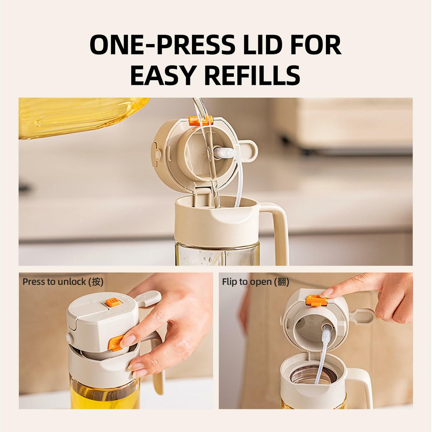 MDZF SWEET HOME Oil Sprayer 2-in-1 21oz Glass Olive Oil Dispenser Grey Panda