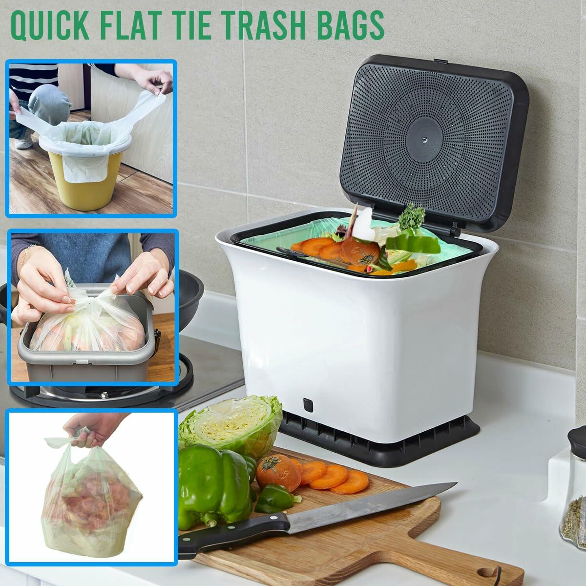 BEIDOU-PAC 3 Gallon Compostable Trash Bags Flat Tie 100 Count Green