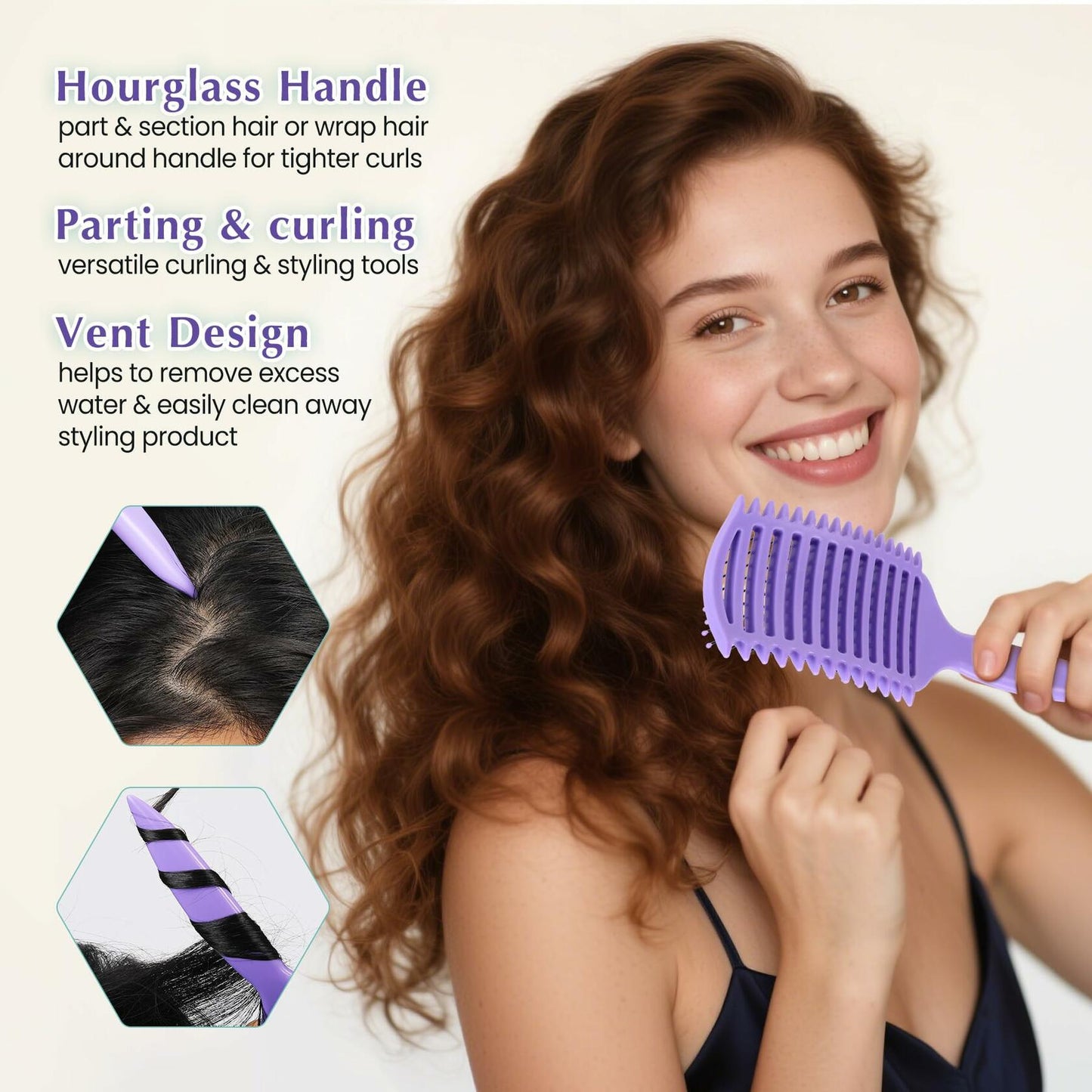 manrator Curl Defining Brush Purple Vented Detangling Frizz Control Hair