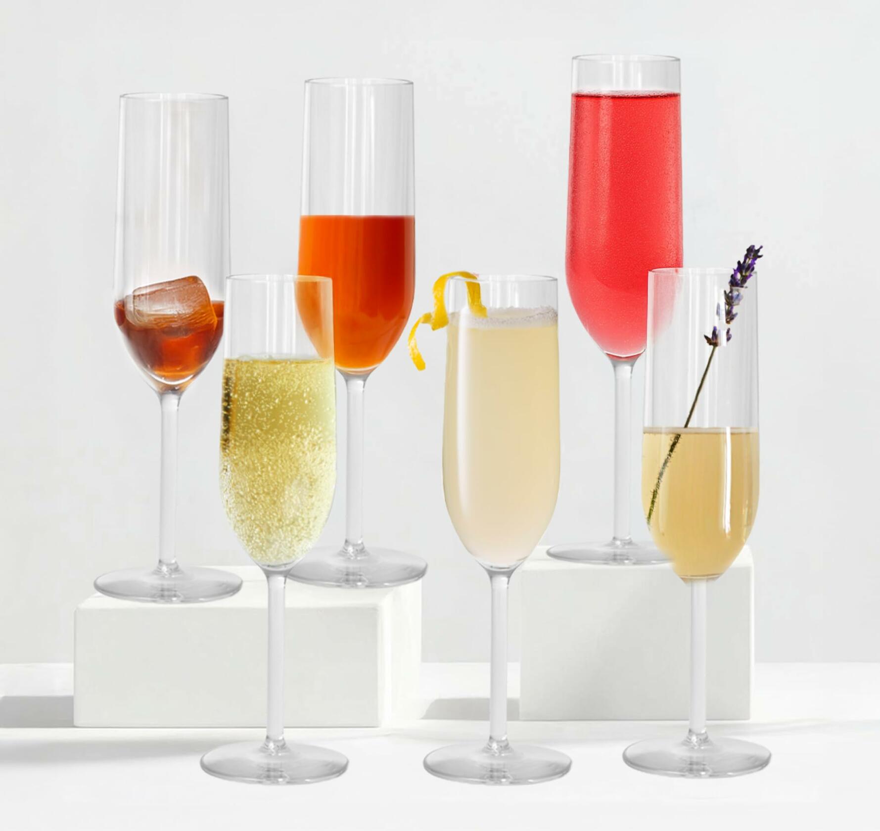 LAURANT Crystal Clear Plastic Champagne Flutes 6.25oz Set of 6 BPA Free USA