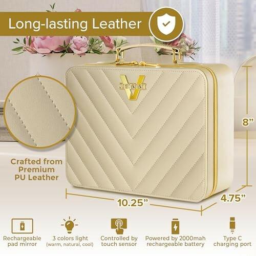 Upscale PU Leather Makeup Bag with JENNI V Nude Makeup Case with LED Mirror