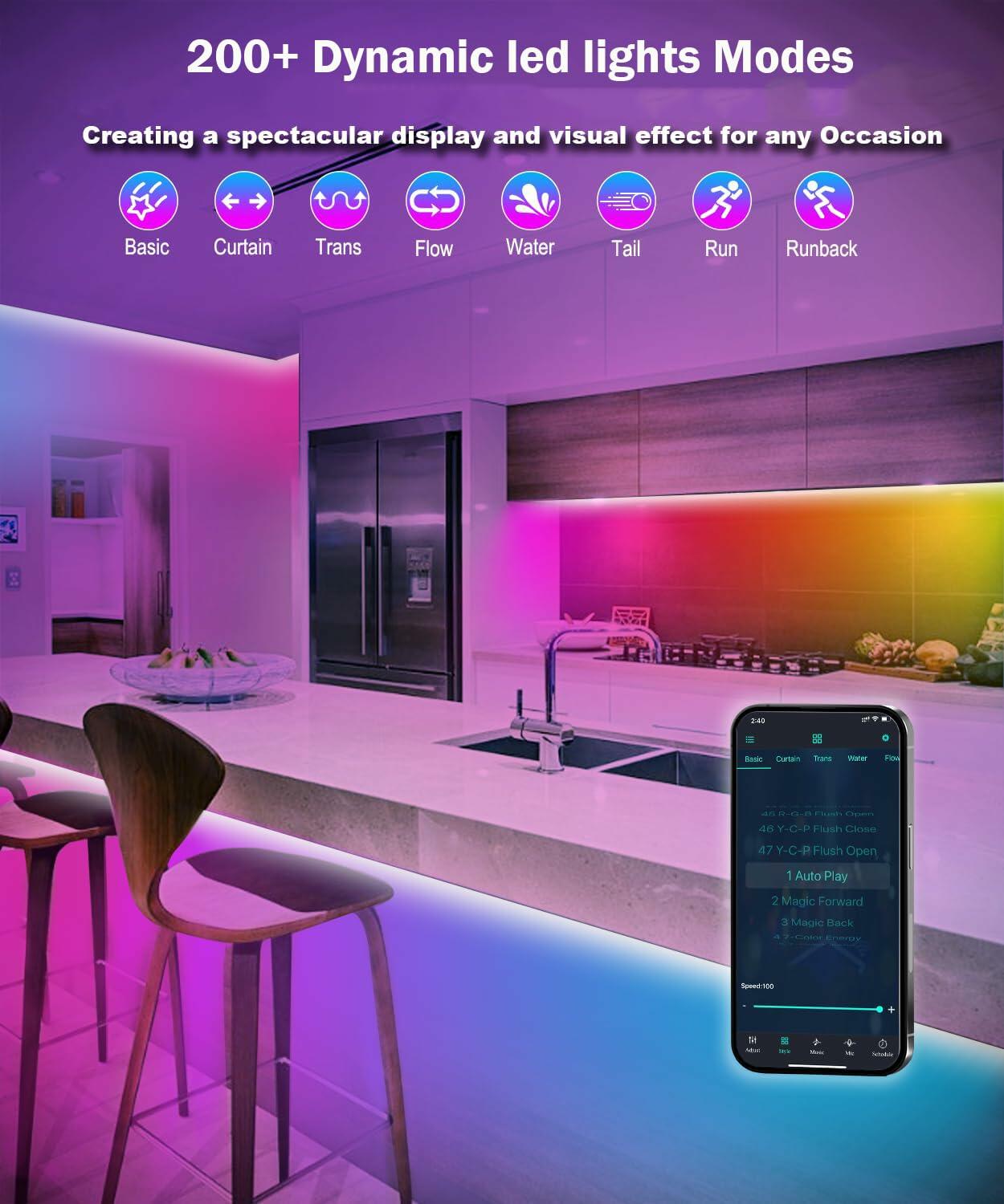 DTQJ 33FT IC-RGB LED Strip Lights Bluetooth Remote USB RGB Multi-Color