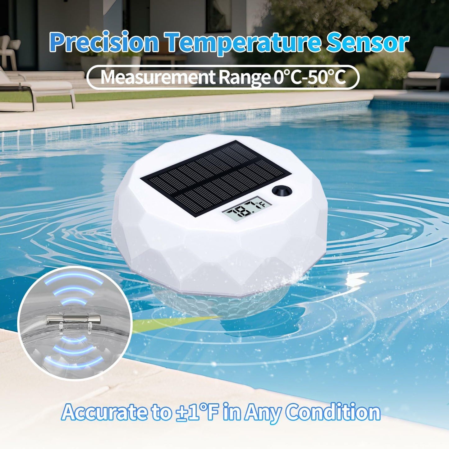 Glarepo Digital Pool Thermometer Floating Large LCD Solar Powered Colorful 1in