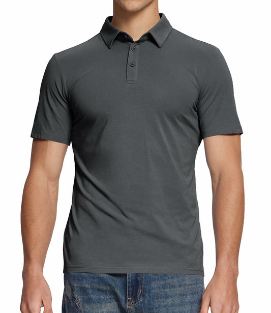 BAMBOO COOL Men's Slim Fit Moisture Wicking Polo Shirt Grey Size L