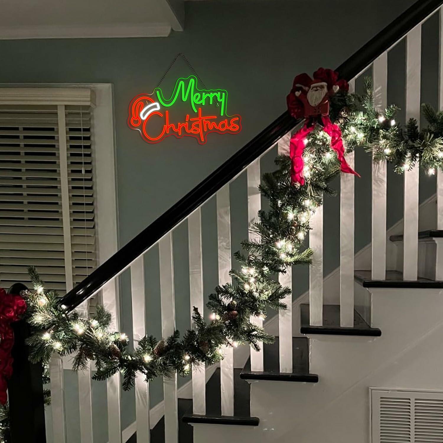 LUCUNSTAR Green Merry Christmas Neon Sign LED Wall Light 3 Colors Xmas Decor