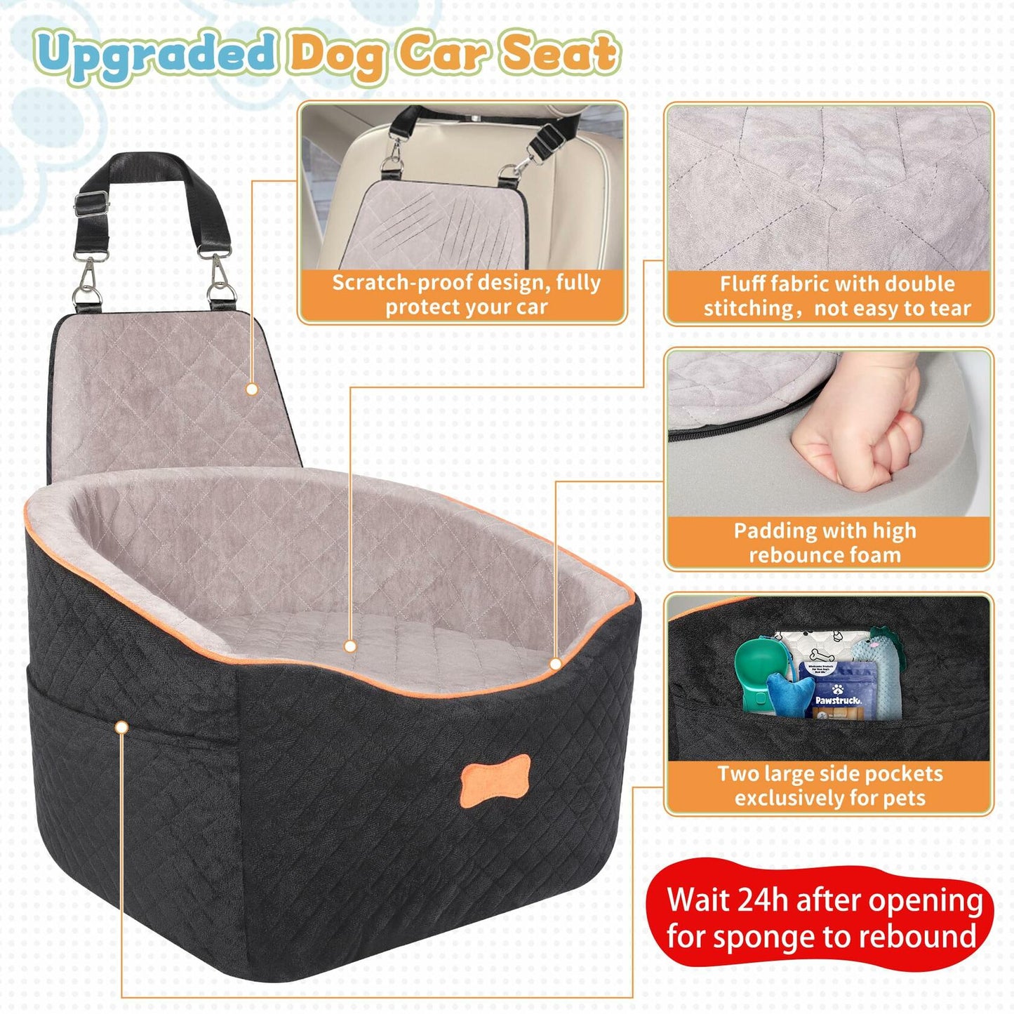 COCASES Dog Booster Car Seat Small Medium Dogs Detachable Washable Black