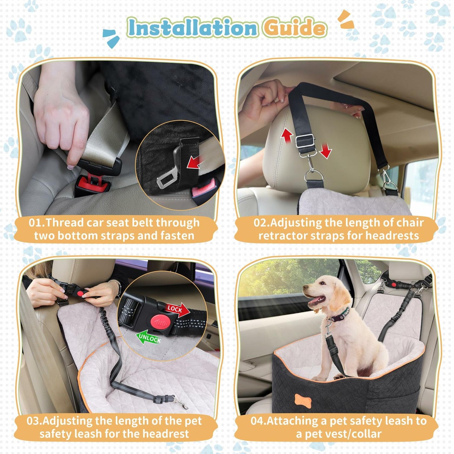 COCASES Dog Booster Car Seat Small Medium Dogs Detachable Washable Black