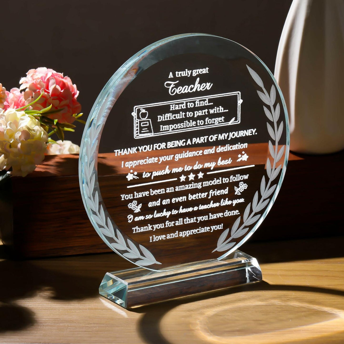 Movdyka Teacher Appreciation Crystal Plaque Decor Clear Circle