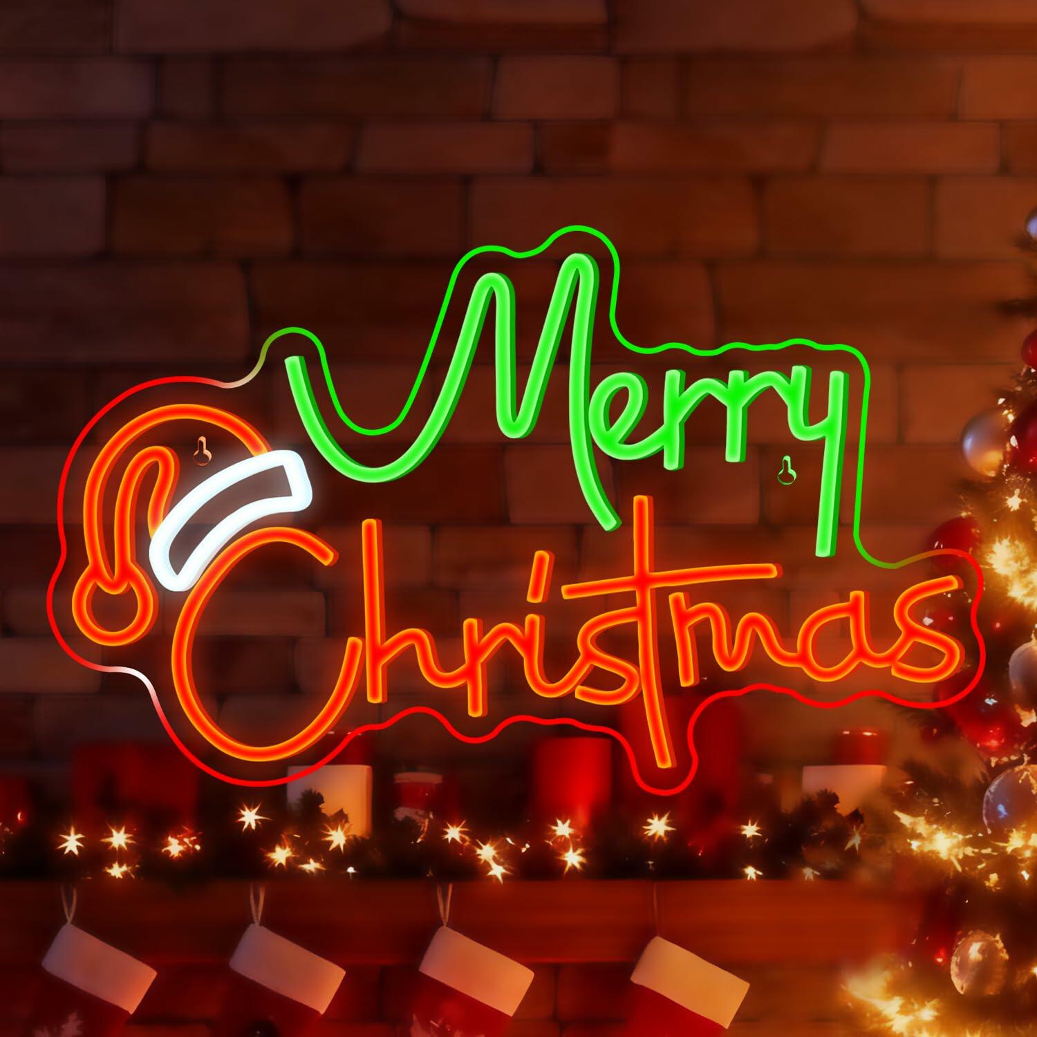 LUCUNSTAR Green Merry Christmas Neon Sign LED Wall Light 3 Colors Xmas Decor