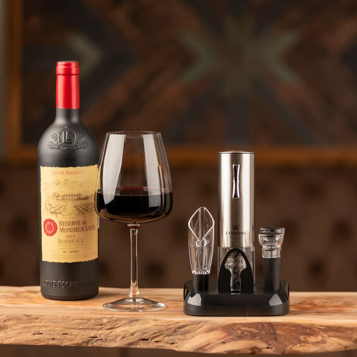 COSVINO Premium Electric Wine Bottle Opener with Charging Base Silver Stainless