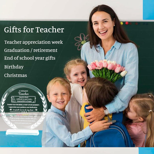 Movdyka Teacher Appreciation Crystal Plaque Decor Clear Circle