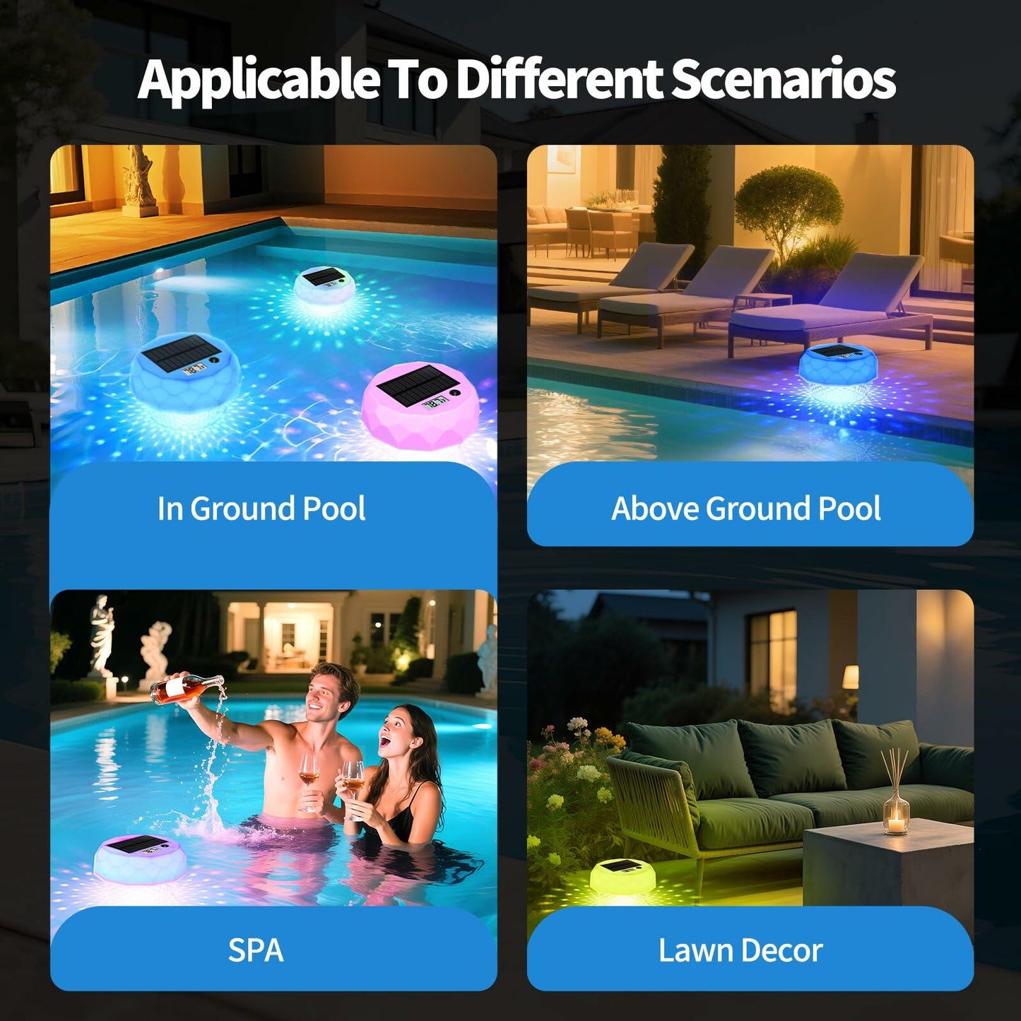 Glarepo Digital Pool Thermometer Floating Large LCD Solar Powered Colorful 1in