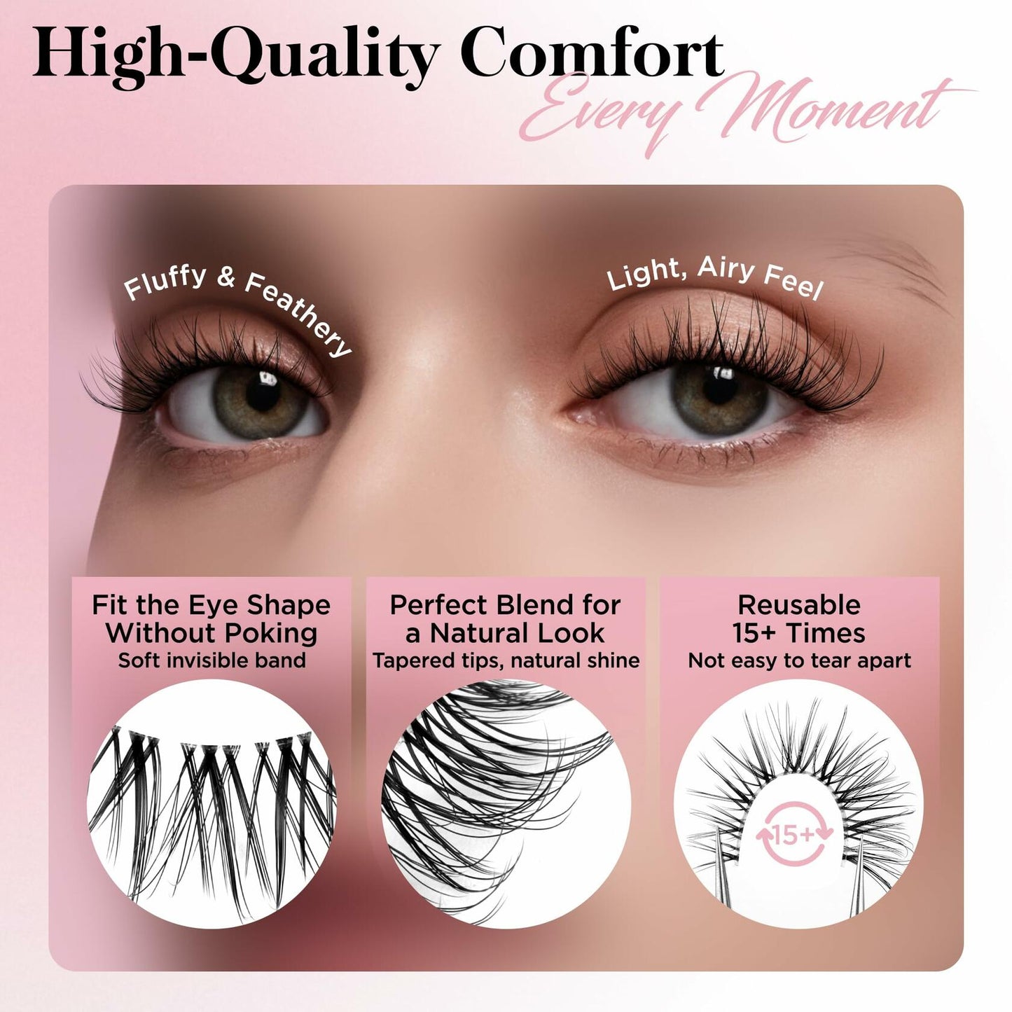 Bepholan 3 Pair 3D Faux Mink False Eyelashes Natural Look Soft Band M11