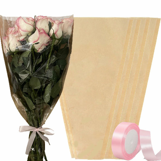 YosiMing Kraft Flower Wrapping Bags 50Pcs 22x14 Inches Brown Floral