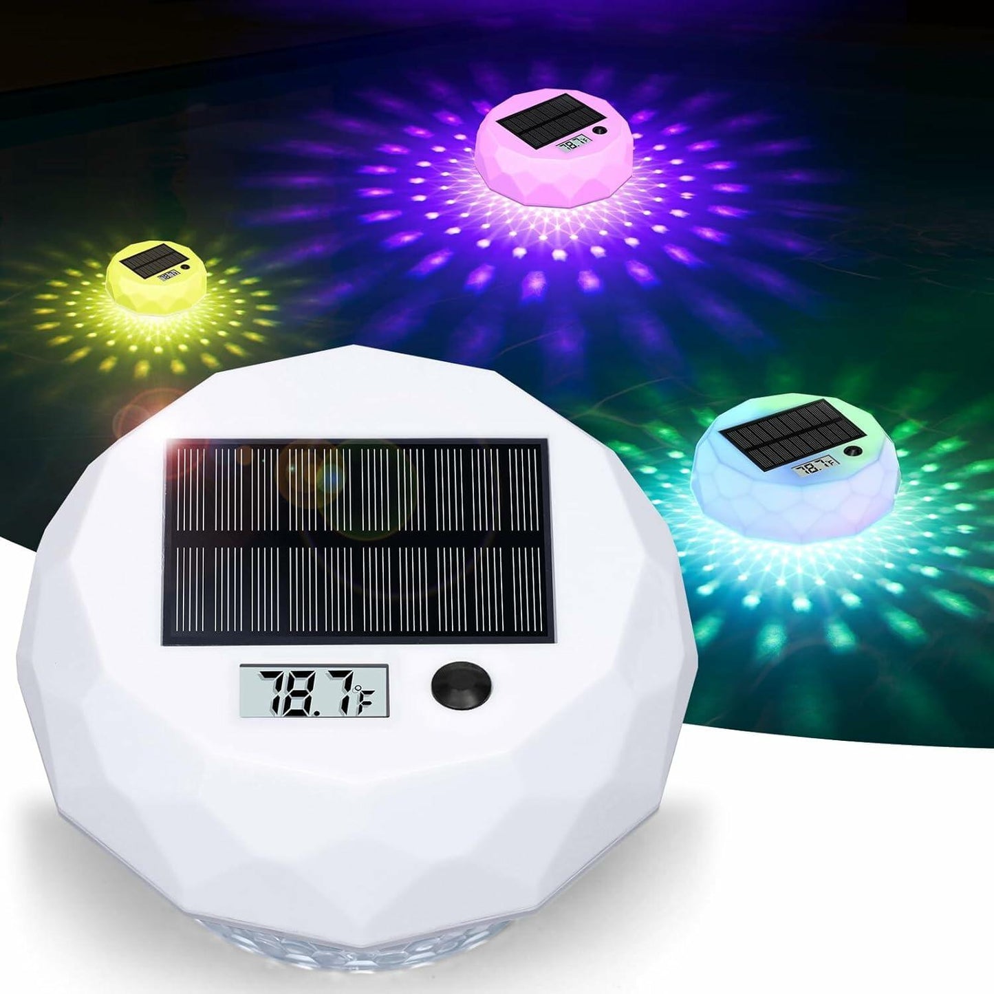 Glarepo Digital Pool Thermometer Floating Large LCD Solar Powered Colorful 1in