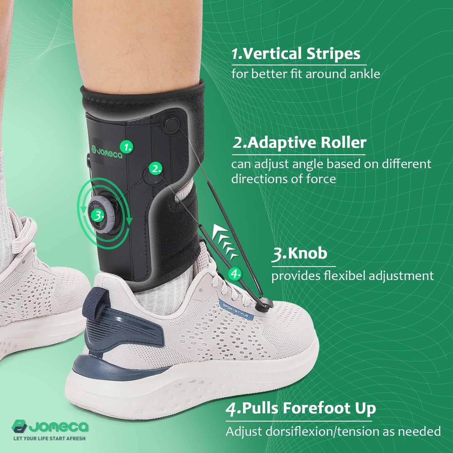JOMECA Adjustable AFO Foot Brace Dial Tension Support for Walking with Shoes